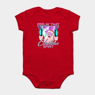 Retro Vaporwave Santa XMAS Spirit Funny Drinking Humor Baby Bodysuit